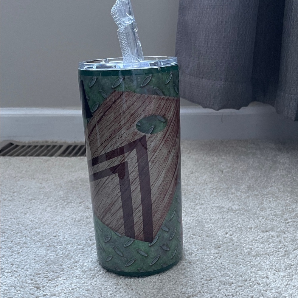 Green and Brown Corn hole Tumbler with Straw